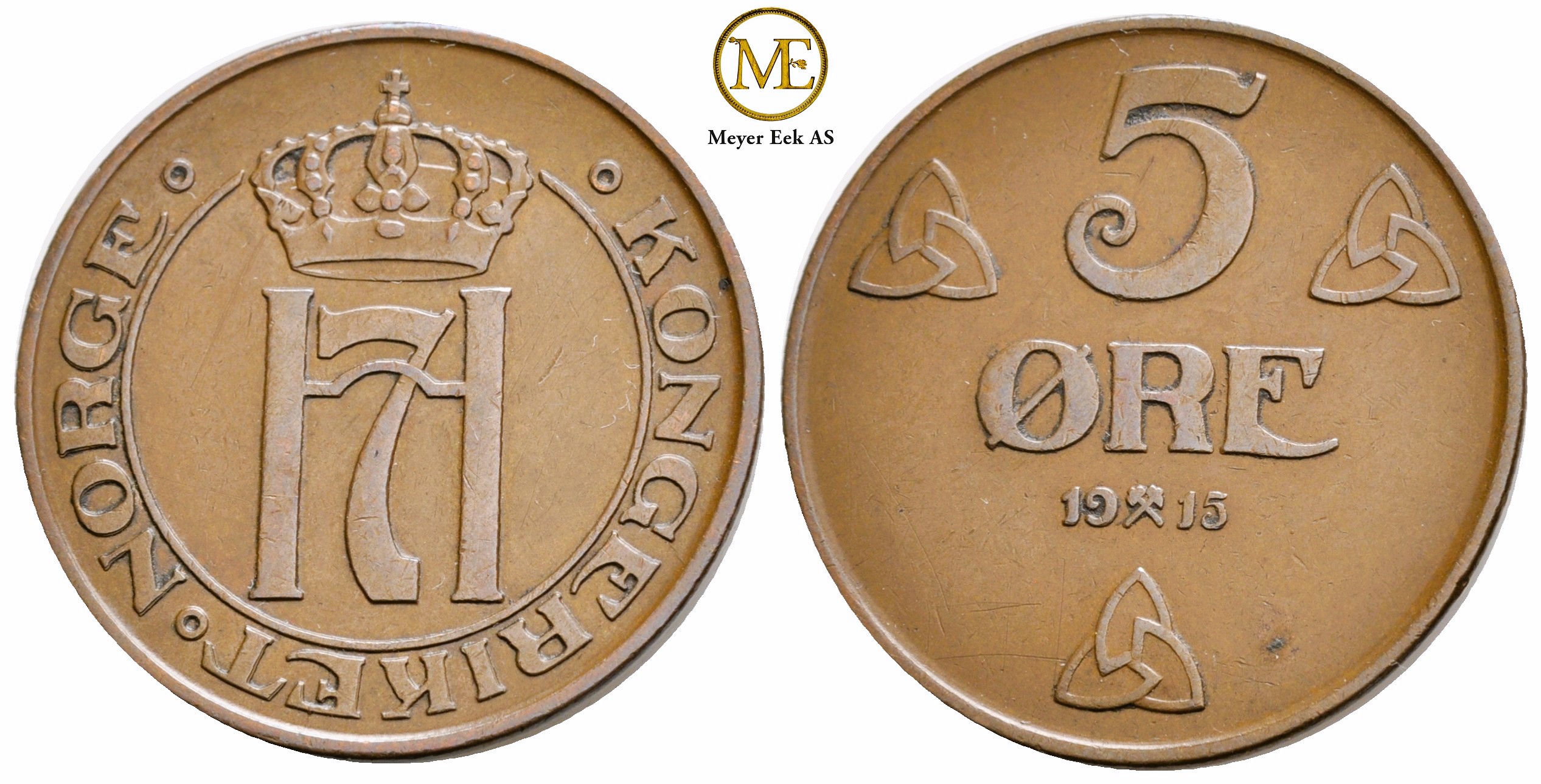 5 øre 1915 Haakon VII. Kv.1+/01