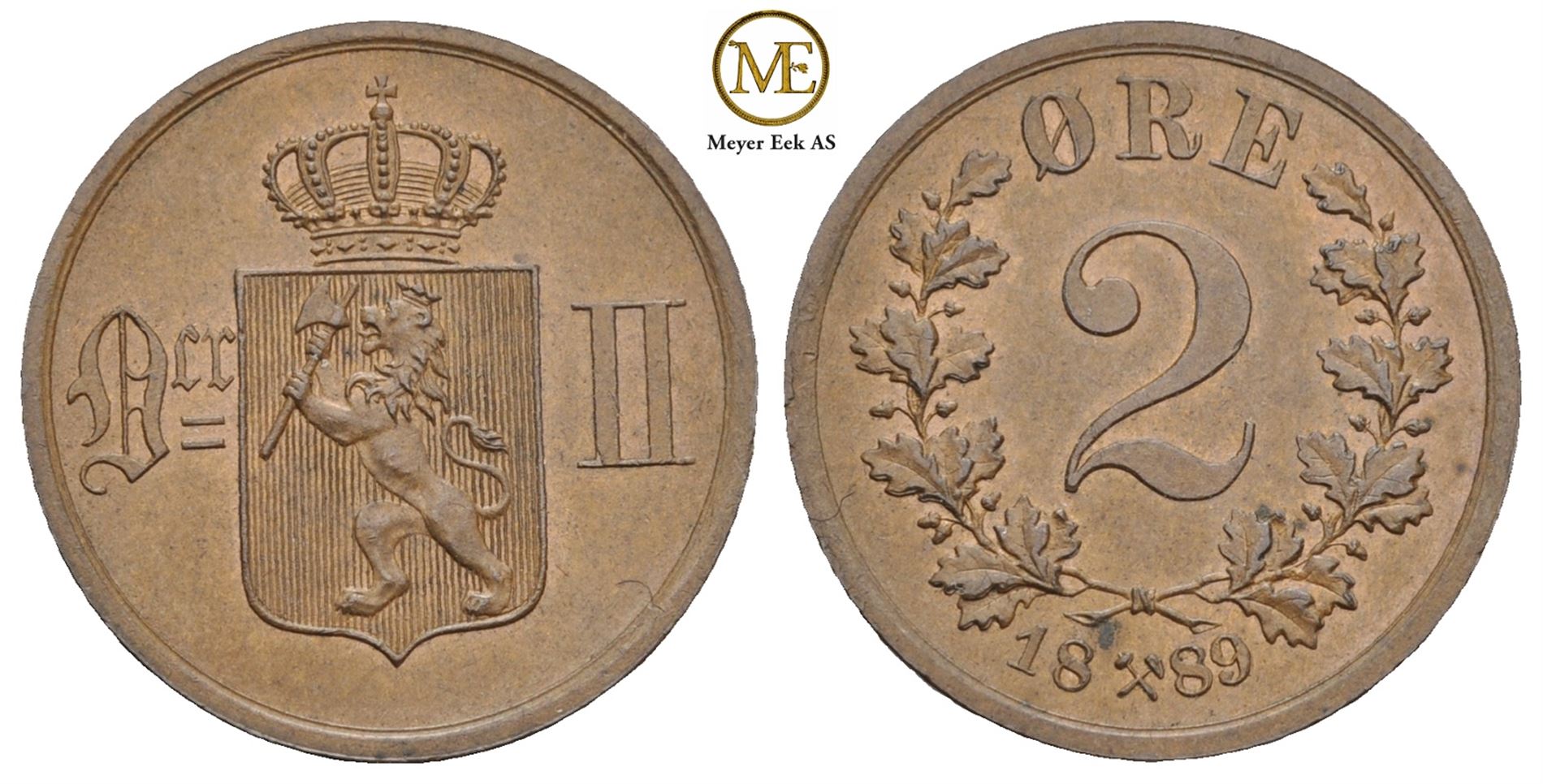 2 øre 1889 Oscar II. Kv.0