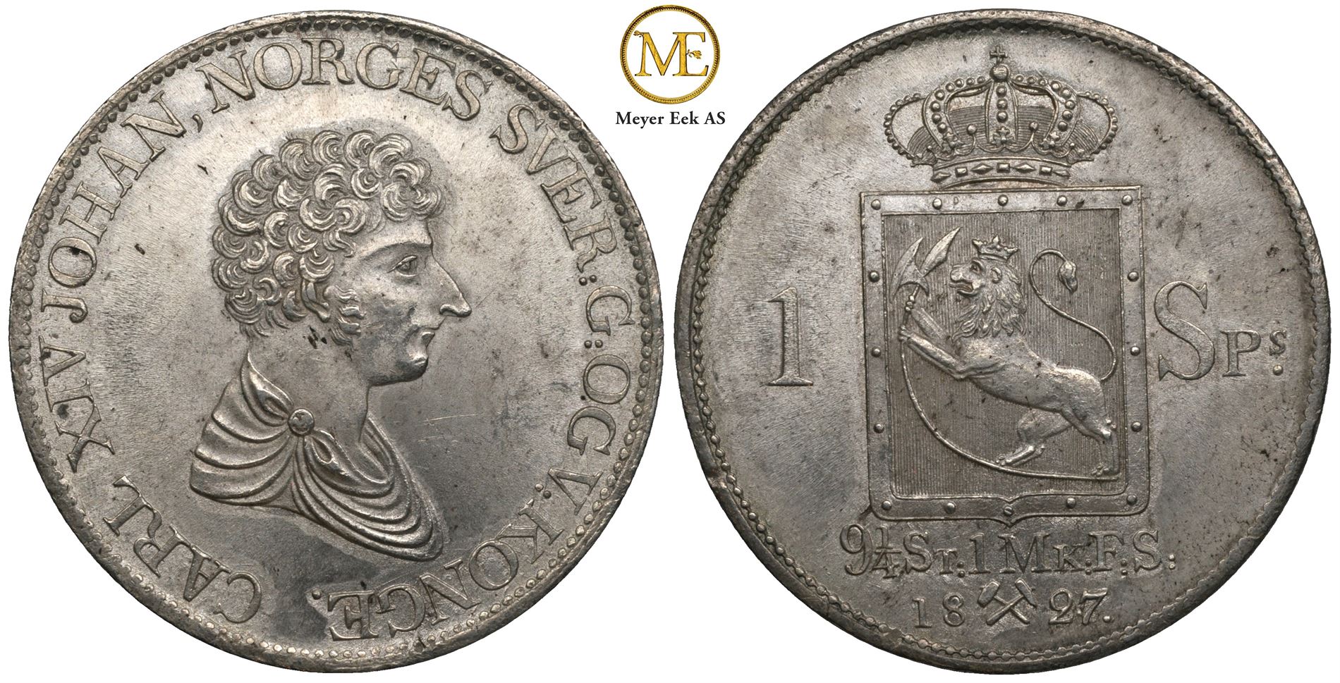 Speciedaler 1827/6 Carl XIV Johan. Praktfull mynt. Kv.0