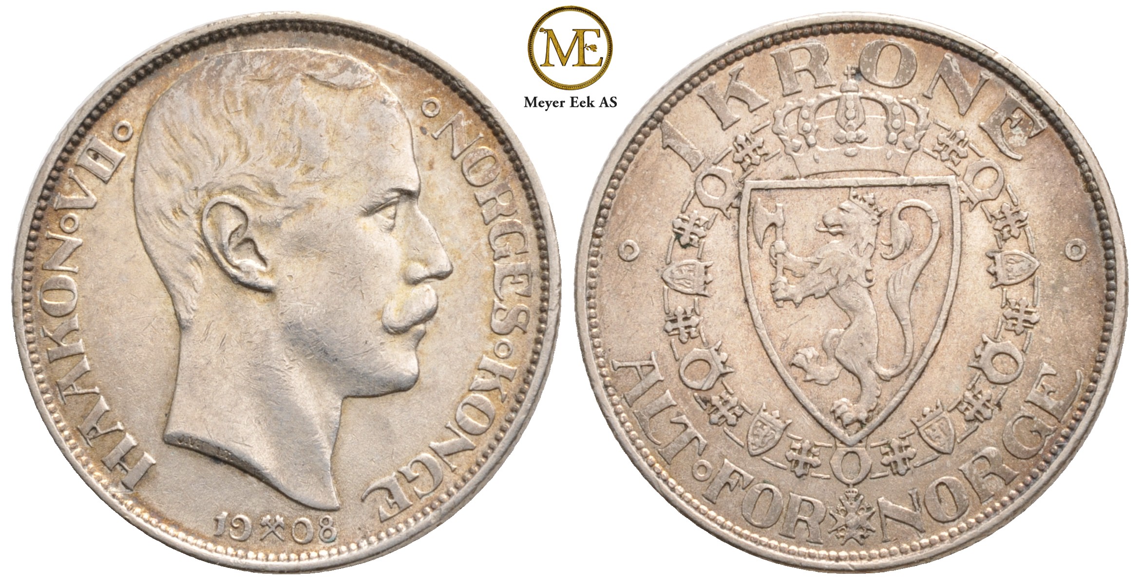 1 krone 1908 u/p Haakon VII. Kv.01