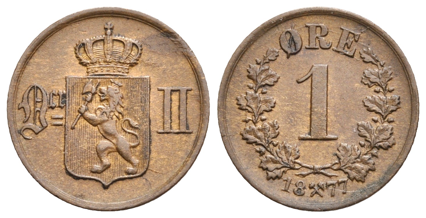1 øre 1877 Oscar II. Kv.01