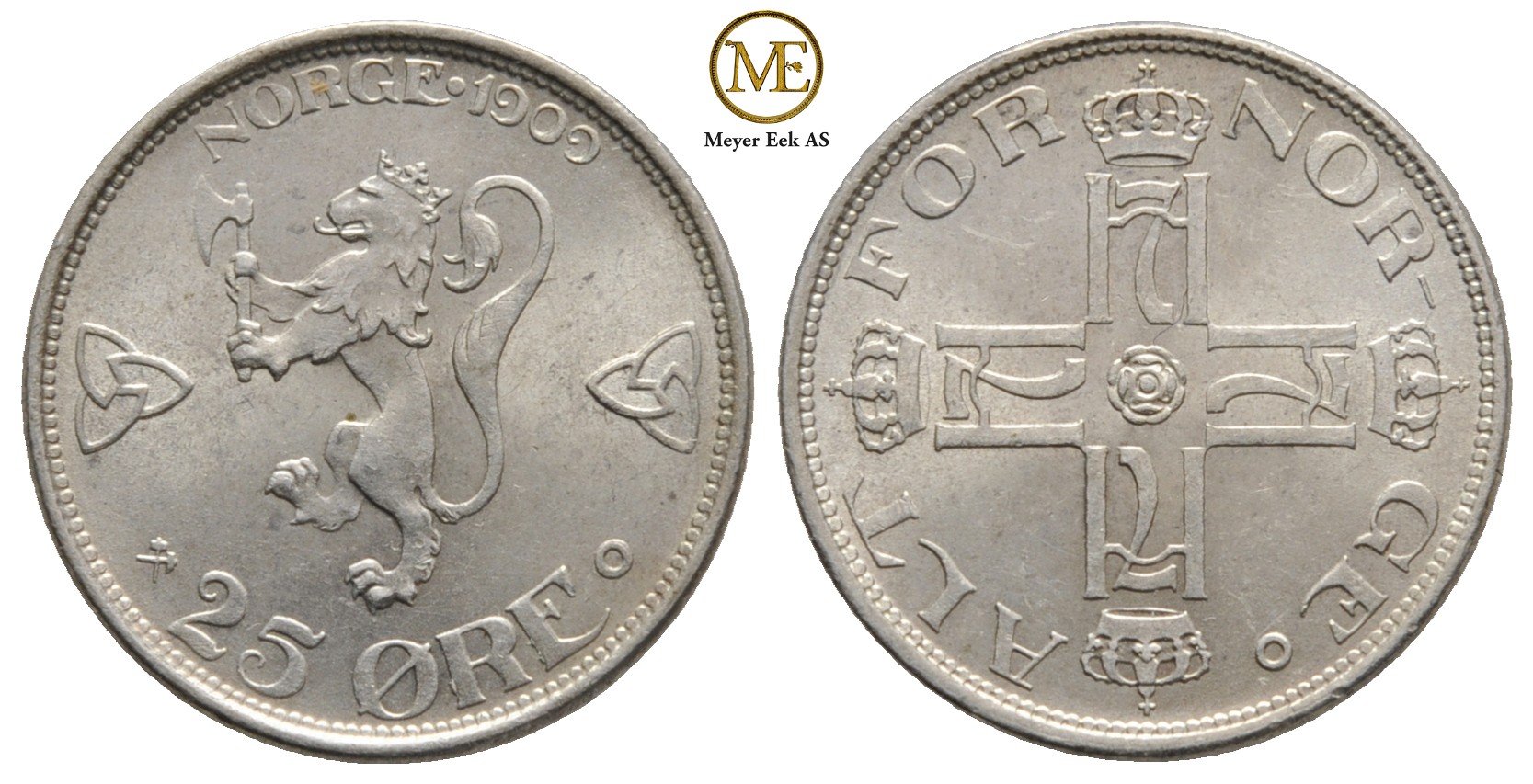 25 øre 1909 Haakon VII. Kv.0