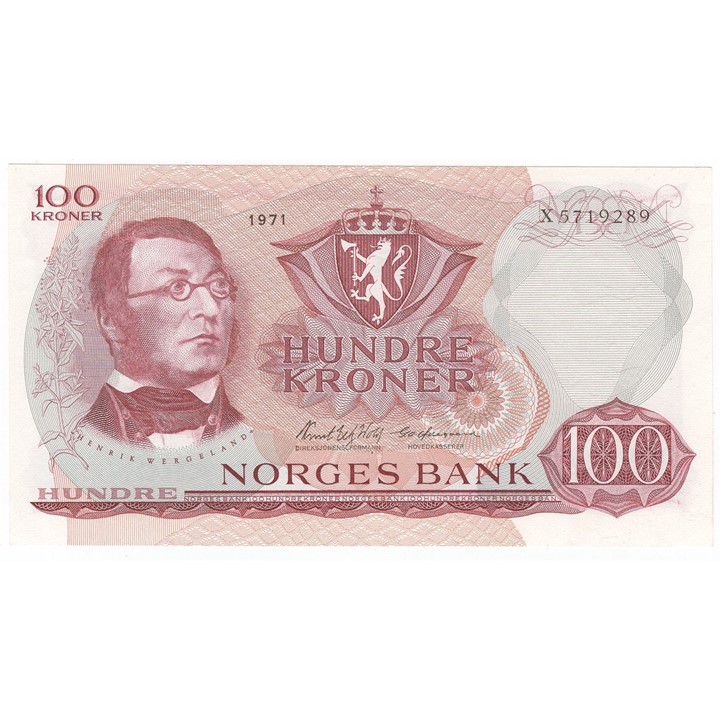 100 kroner 1971 X. Erstatningsseddel. Kv.0