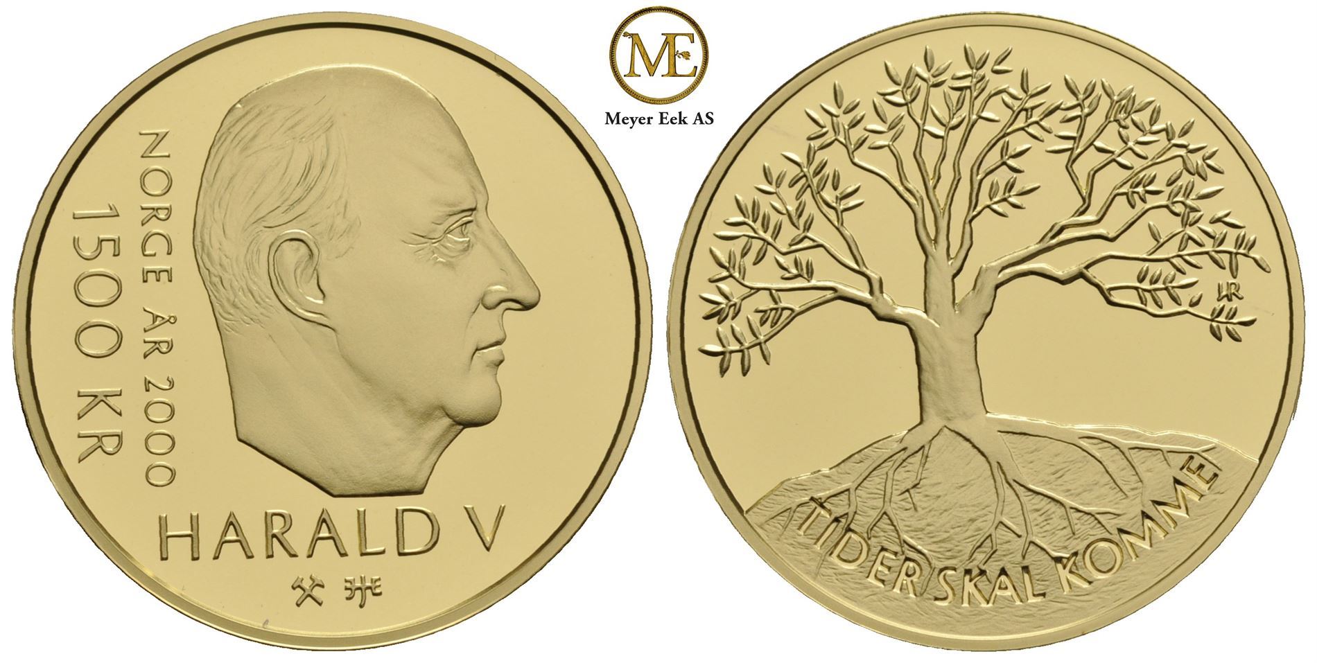 1500 kroner 2000 Tusenårsmynten. 16,96 gr. (917) Proof