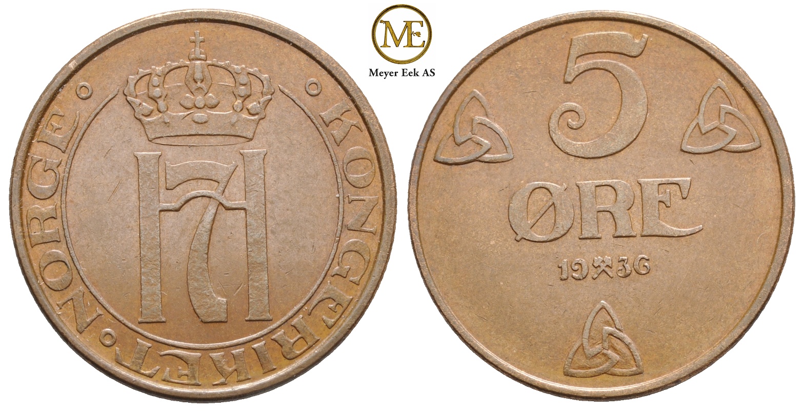 5 øre 1936 Haakon VII. Kv.0/01