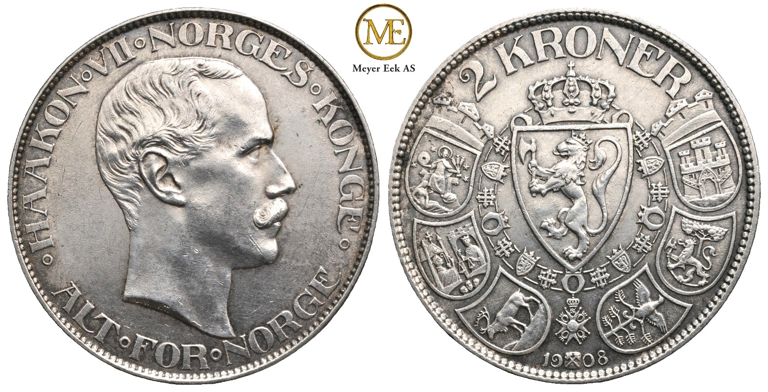 2 kroner 1908 Haakon VII. Kv.0