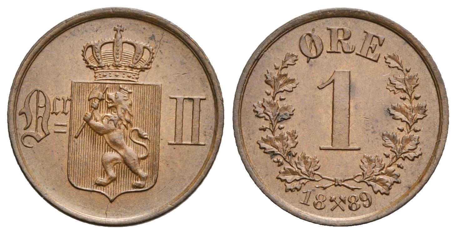 1 øre 1889 Oscar II. Kv.0/01